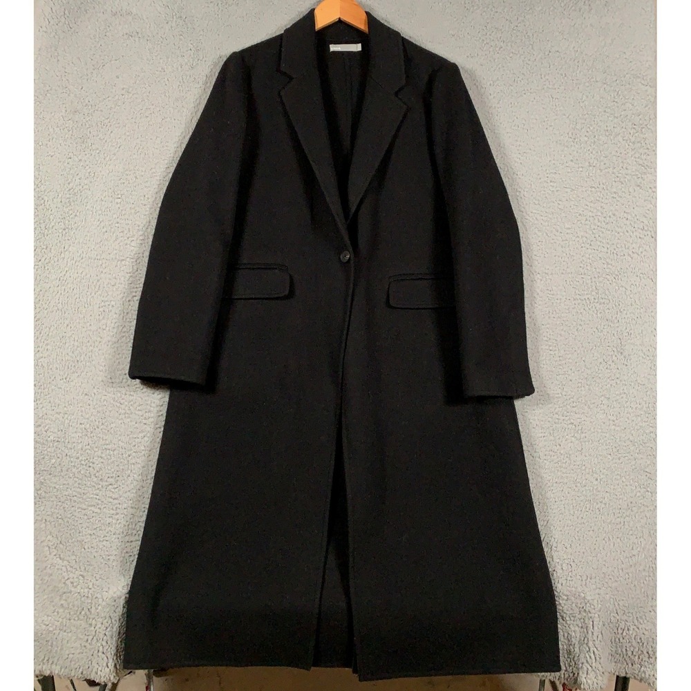 $700 Vince. Wool Alpaca Long Coat Womens Large L Black Overcoat Minimalist Chic